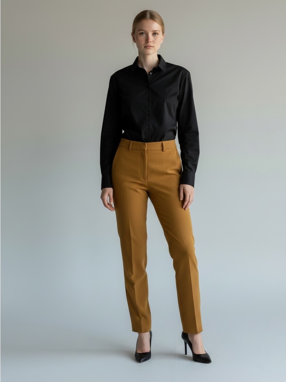 United Colors of Benetton Black Tailored Blouse Button Down Shirt Size Large